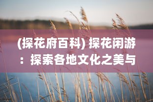 (探花府百科) 探花闲游：探索各地文化之美与大自然之秘的深度游记