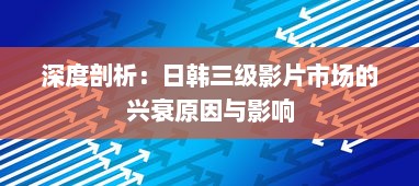 深度剖析：日韩三级影片市场的兴衰原因与影响