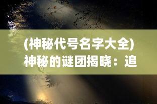 (神秘代号名字大全) 神秘的谜团揭晓：追寻隐藏在暗夜中的代号C的秘密与真相